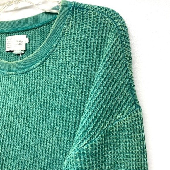 Anthropologie Saturday/Sunday Aliana Waffle Pullover in Blue Green M NWOT - Picture 5 of 14
